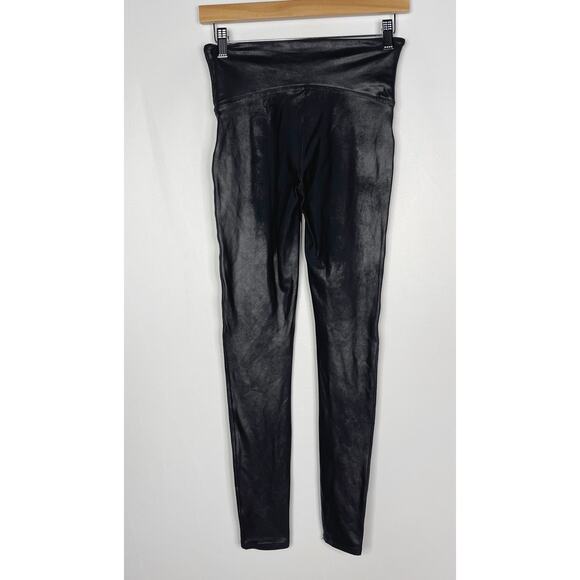 Spanx Womens Medium M Black Faux Leather Leggings Sleek Smoothing High Waist - Picture 2 of 10